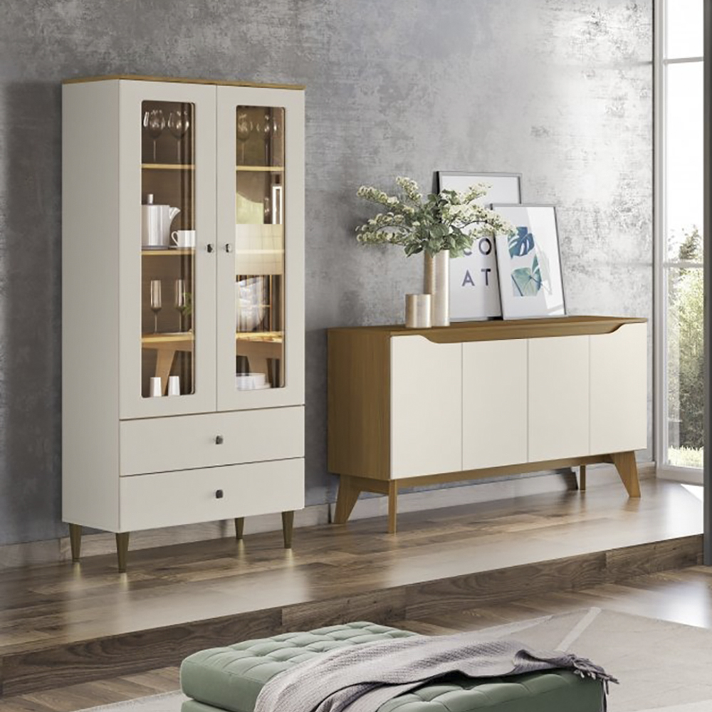 Cristaleira Liz E Buffet Quartzo Para Sala Off White Nature Henn