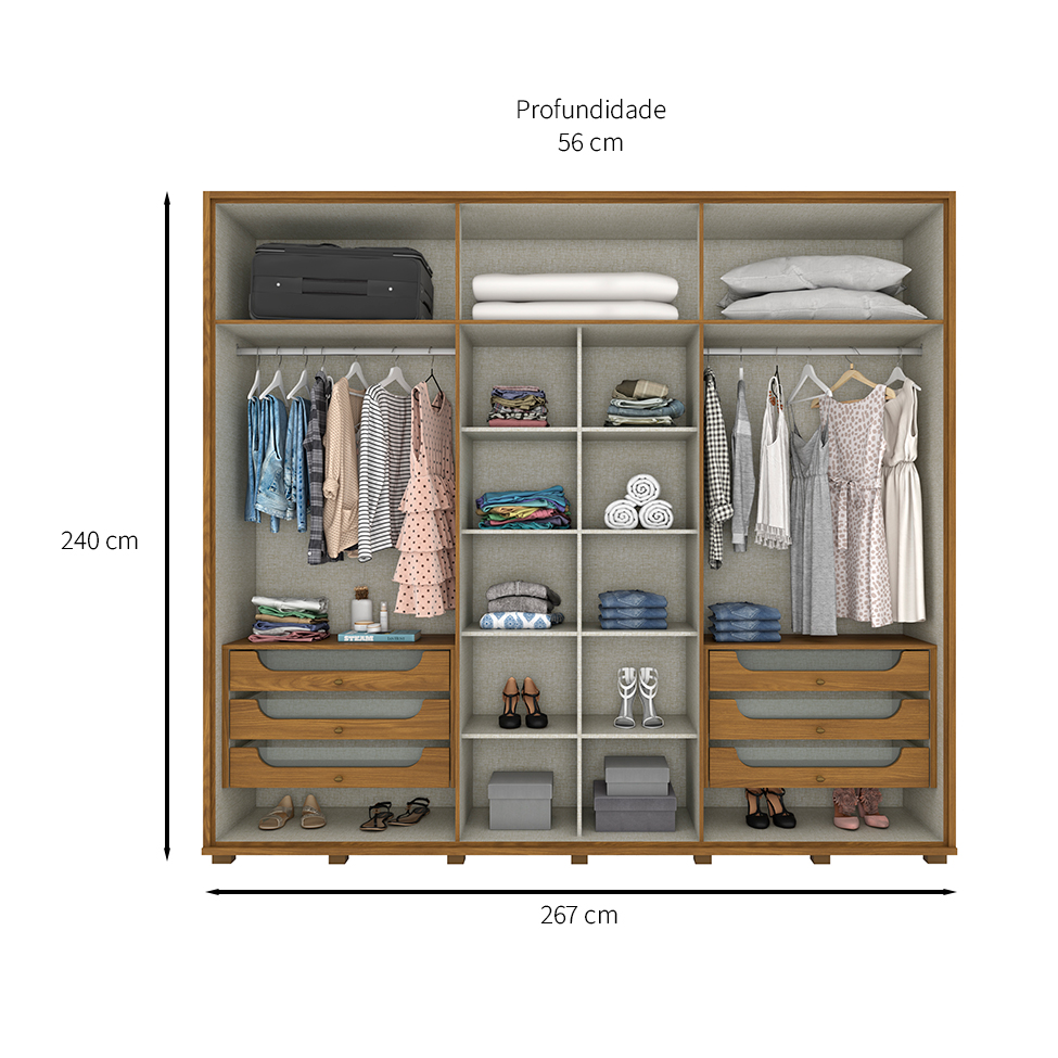 Guarda-Roupa Casal Belmon 6 Portas 6 Gavetas Nature e Off White