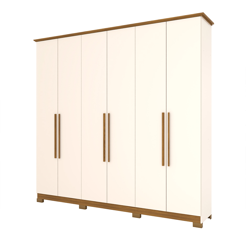 Guarda-Roupa Casal Colin 6 Portas 3 Gavetas Off White e Nature