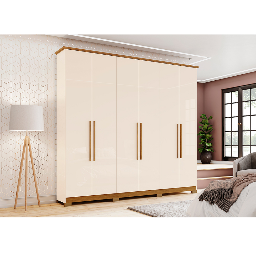 Guarda-Roupa Casal Colin 6 Portas 3 Gavetas Off White e Nature