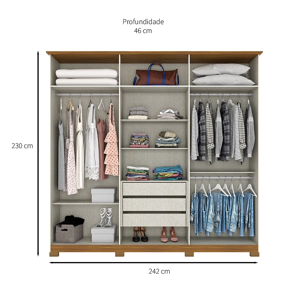 Guarda-Roupa Casal Colin 6 Portas 3 Gavetas Off White e Nature