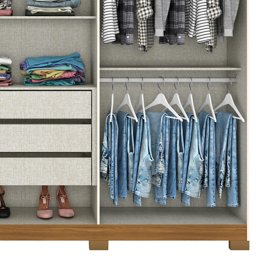 Guarda-Roupa Casal Colin 6 Portas 3 Gavetas Off White e Nature