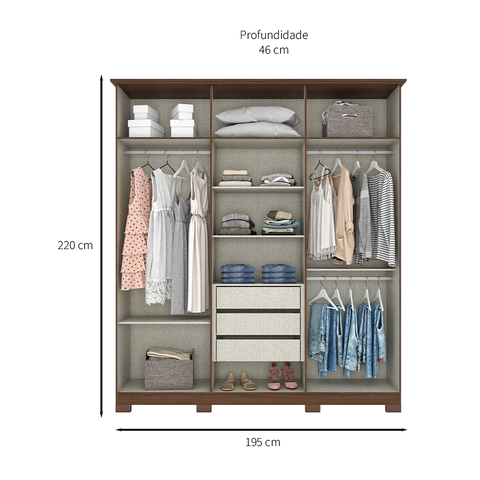 Guarda-Roupa Casal Lima 6 Portas 3 Gavetas Castanho