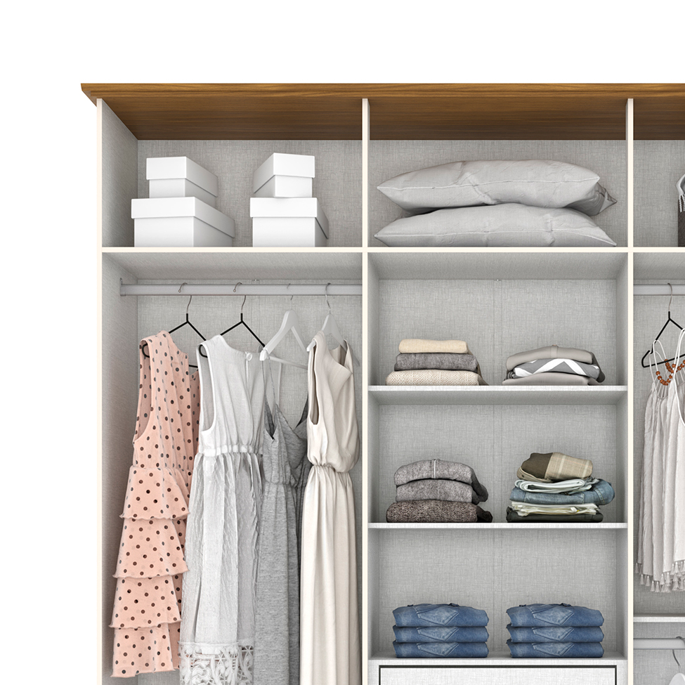 Guarda-Roupa Casal Lima 6 Portas 3 Gavetas Off White e Nature