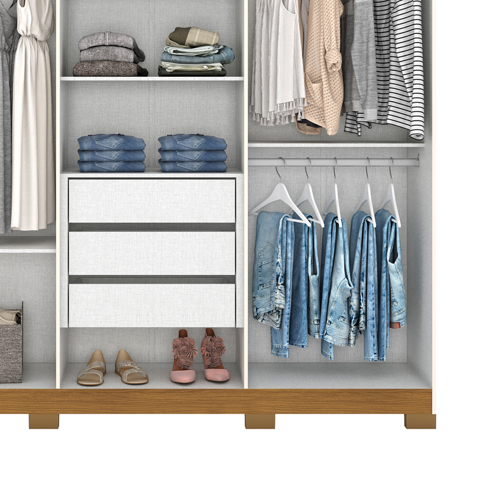 Guarda-Roupa Casal Lima 6 Portas 3 Gavetas Off White e Nature