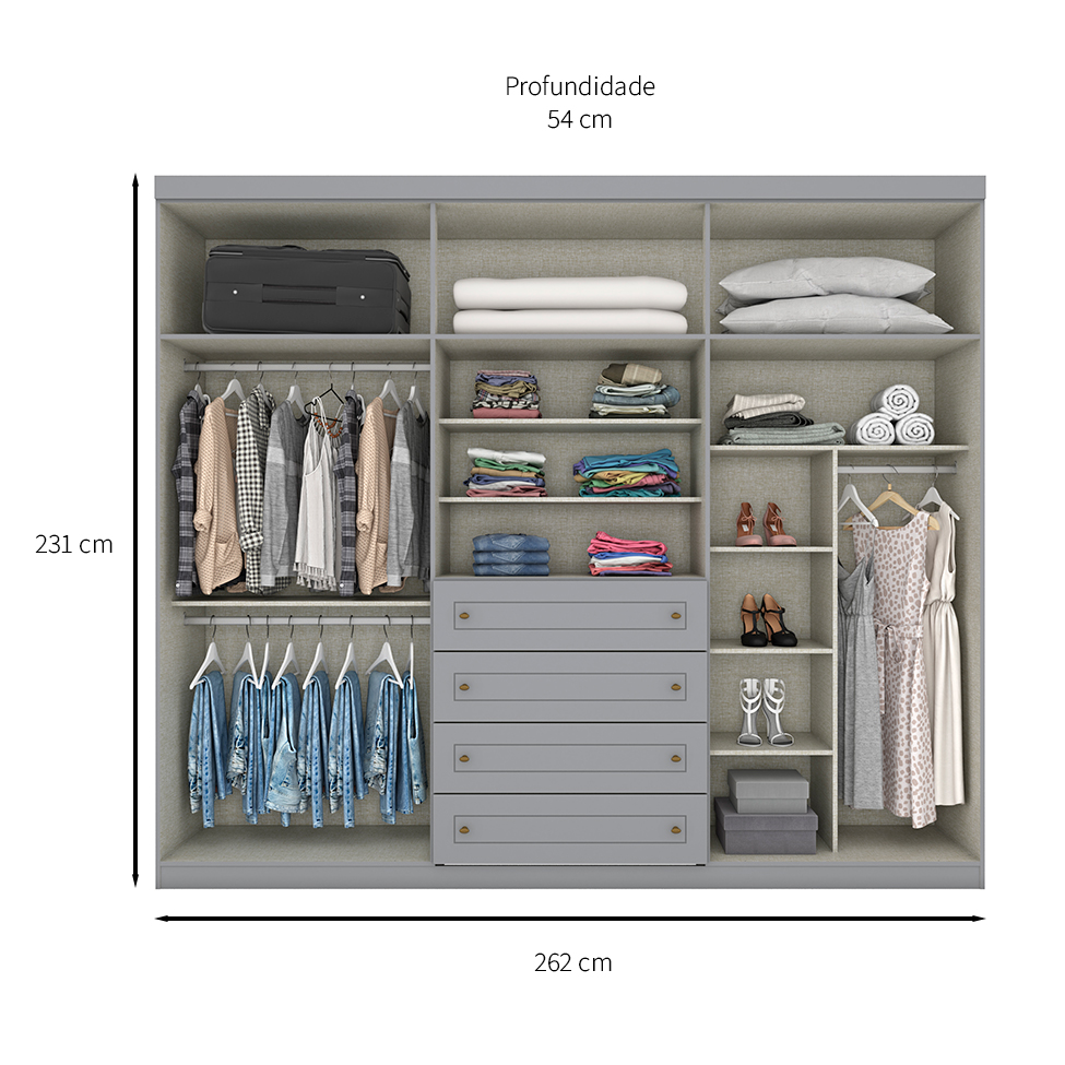 Guarda-Roupa Casal Mississipi 6 Portas 4 Gavetas Cinza