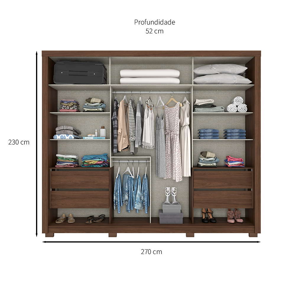 Guarda-Roupa Casal Parma 2 Portas 4 Gavetas Castanho
