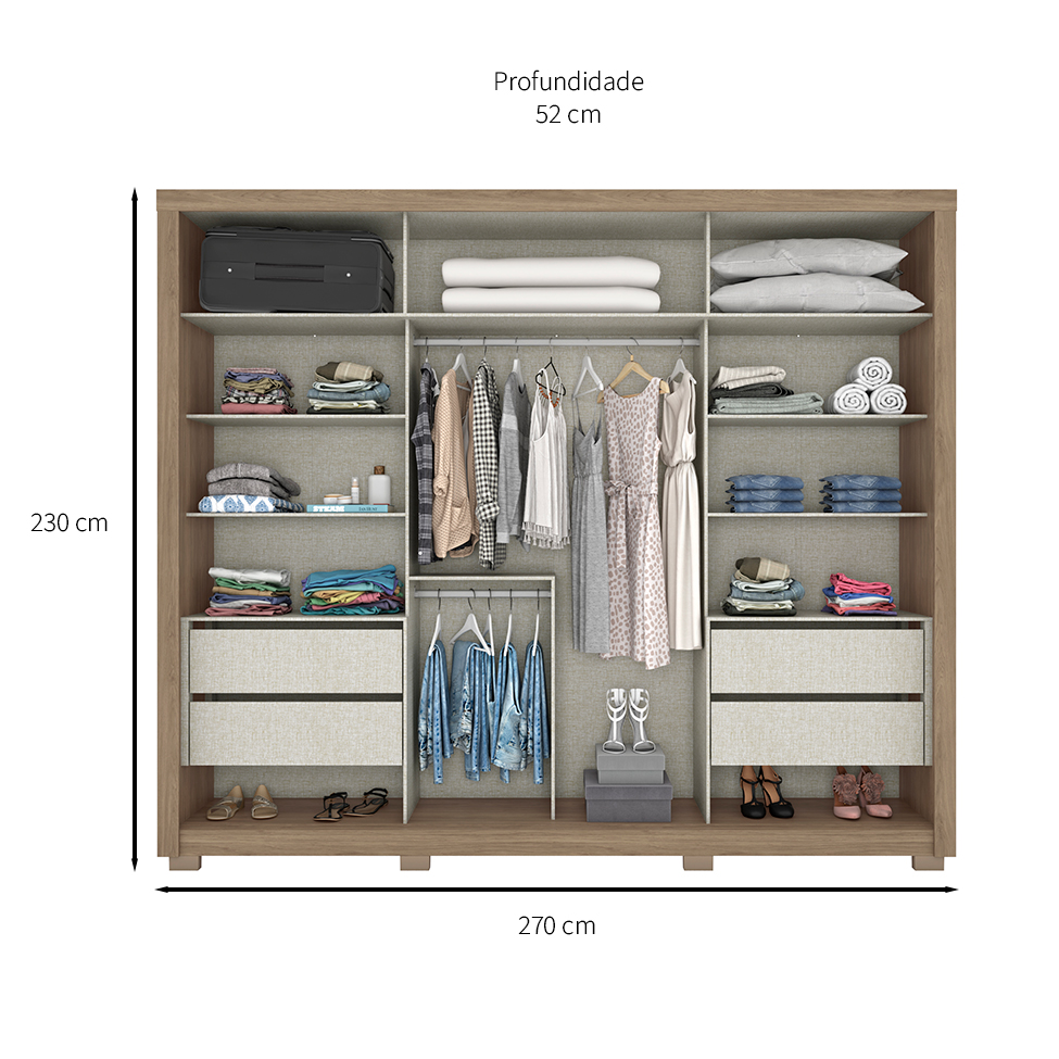 Guarda-Roupa Casal Parma 2 Portas 4 Gavetas Rústico e Off White