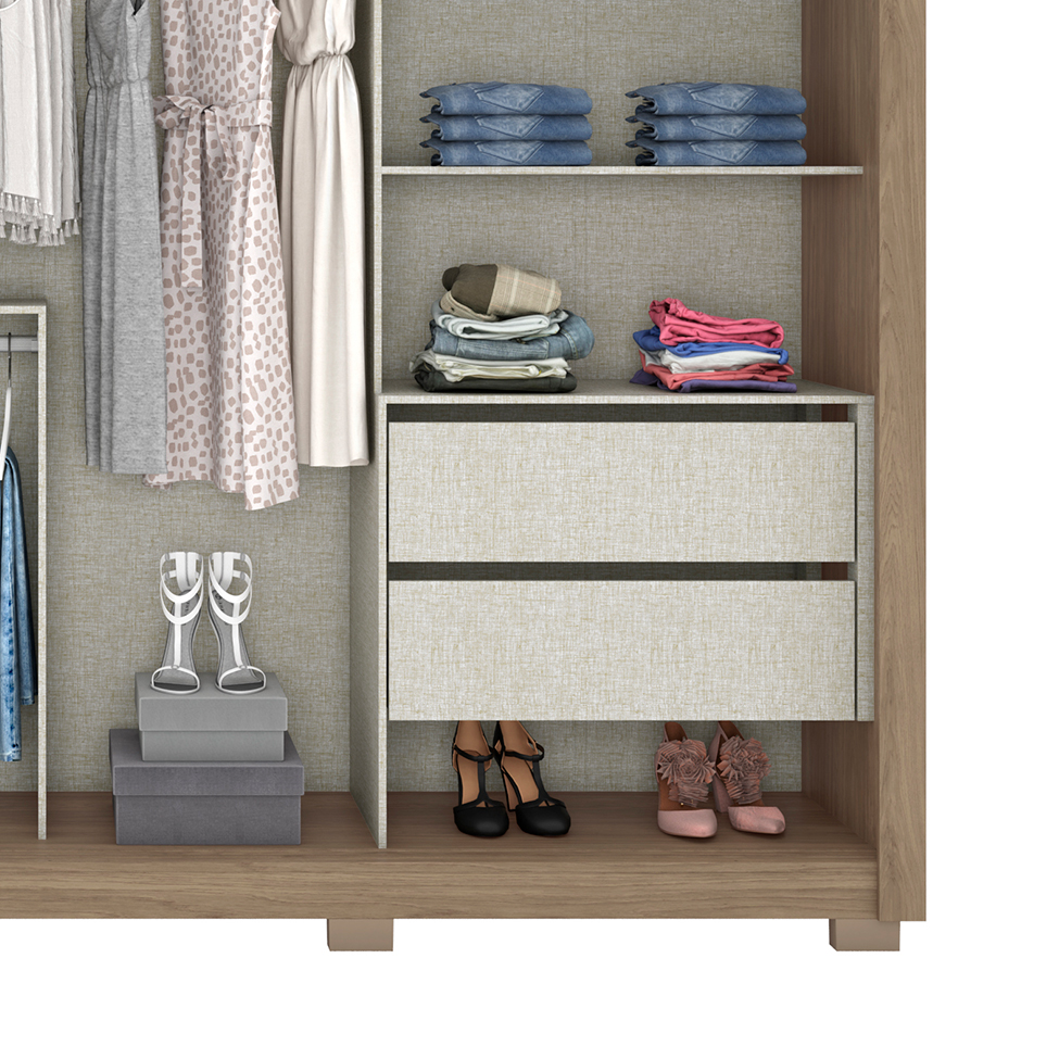 Guarda-Roupa Casal Parma 2 Portas 4 Gavetas Rústico e Off White