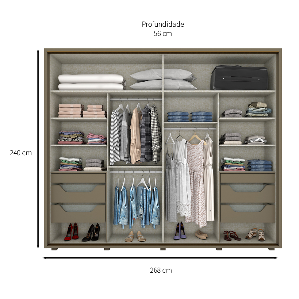 Guarda-Roupa Casal com Espelho Dallas 2 Portas 6 Gavetas Duna e Off White