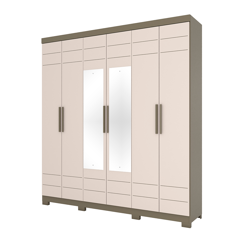 Guarda-Roupa Casal com Espelho Kurt 6 Portas 3 Gavetas Duna e Cristal