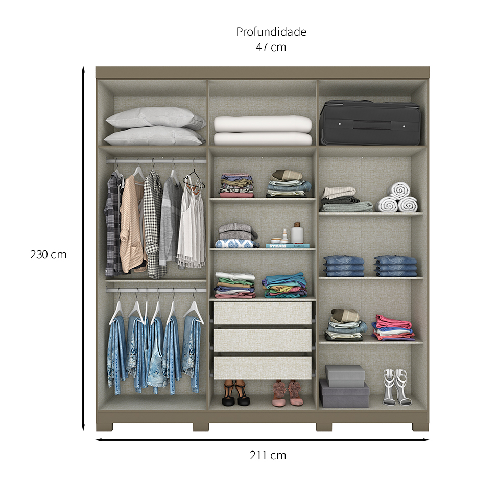 Guarda-Roupa Casal com Espelho Kurt 6 Portas 3 Gavetas Duna e Cristal