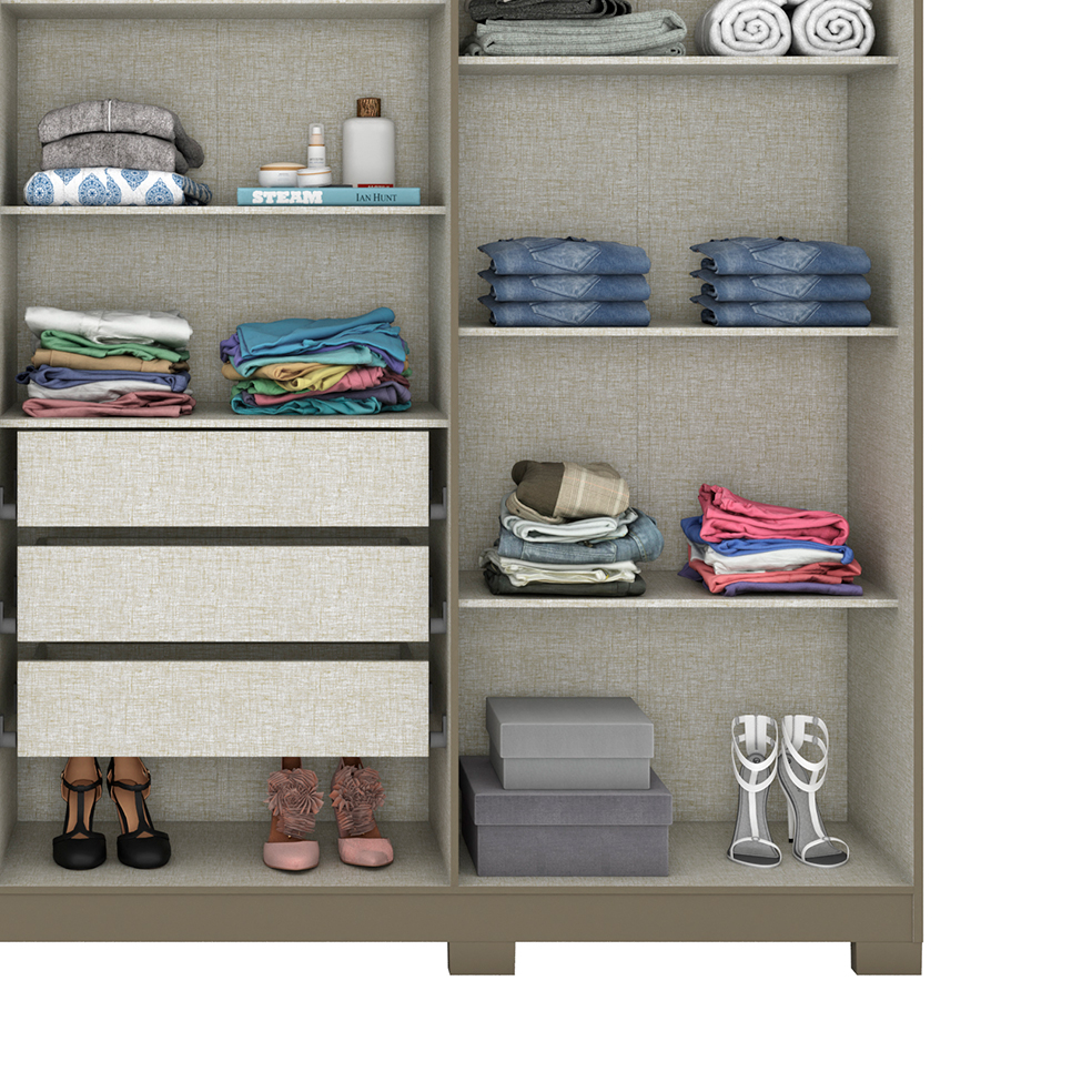 Guarda-Roupa Casal com Espelho Kurt 6 Portas 3 Gavetas Duna e Cristal