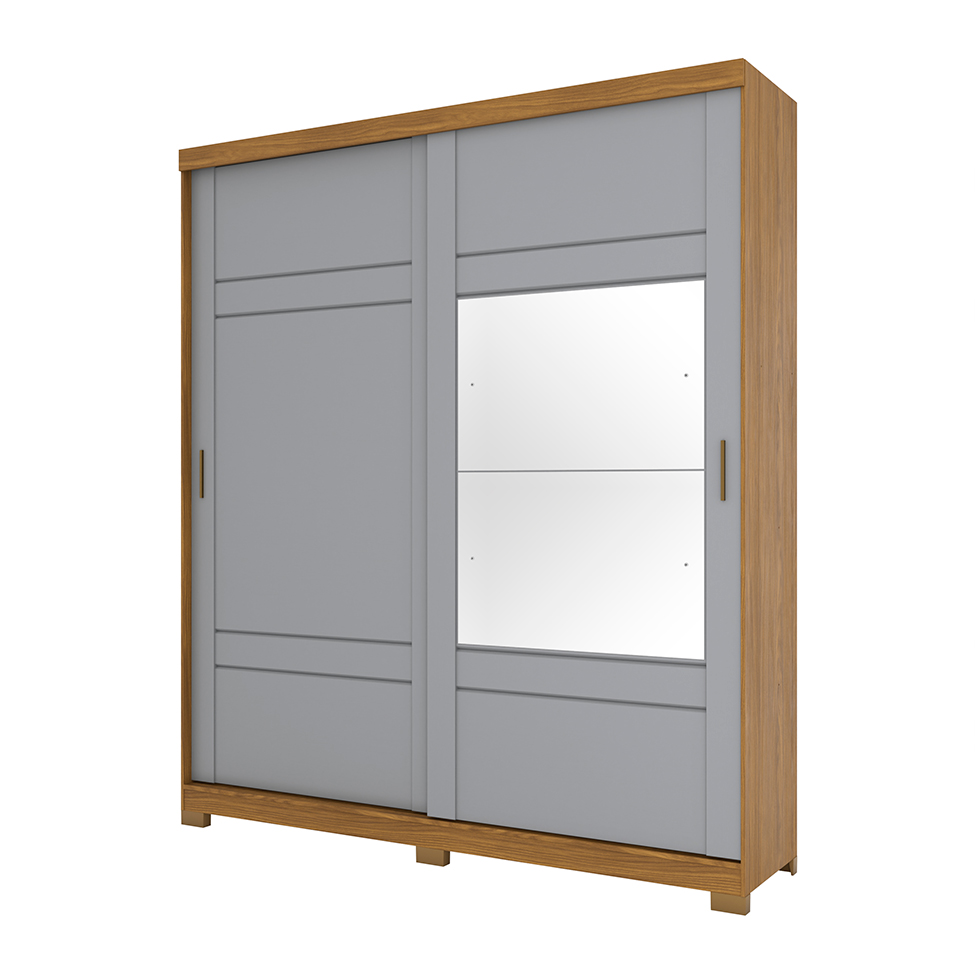 Guarda-Roupa Casal com Espelho Turin 2 Portas 3 Gavetas Nature e Cinza