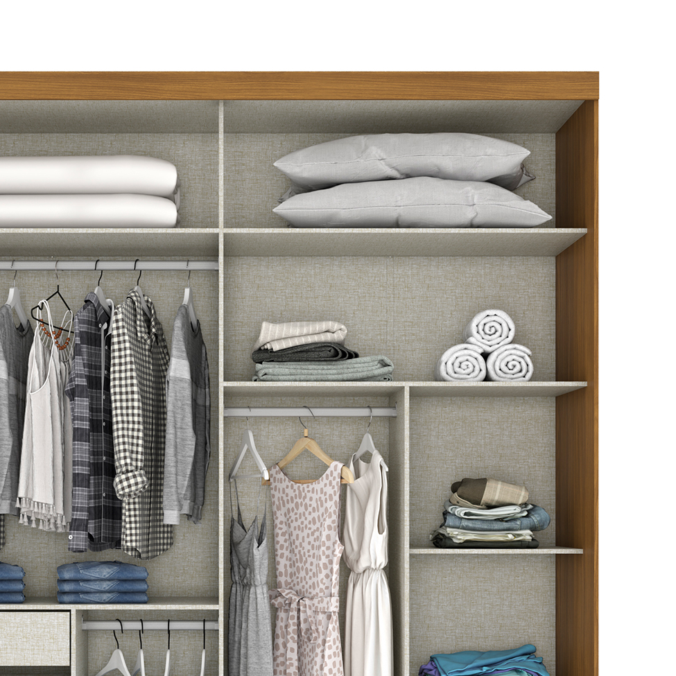 Guarda-Roupa Casal com Espelho Turin 2 Portas 3 Gavetas Nature e Cinza