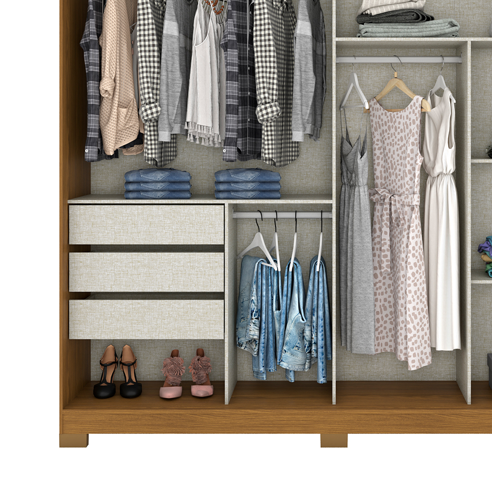 Guarda-Roupa Casal com Espelho Turin 2 Portas 3 Gavetas Nature e Cinza