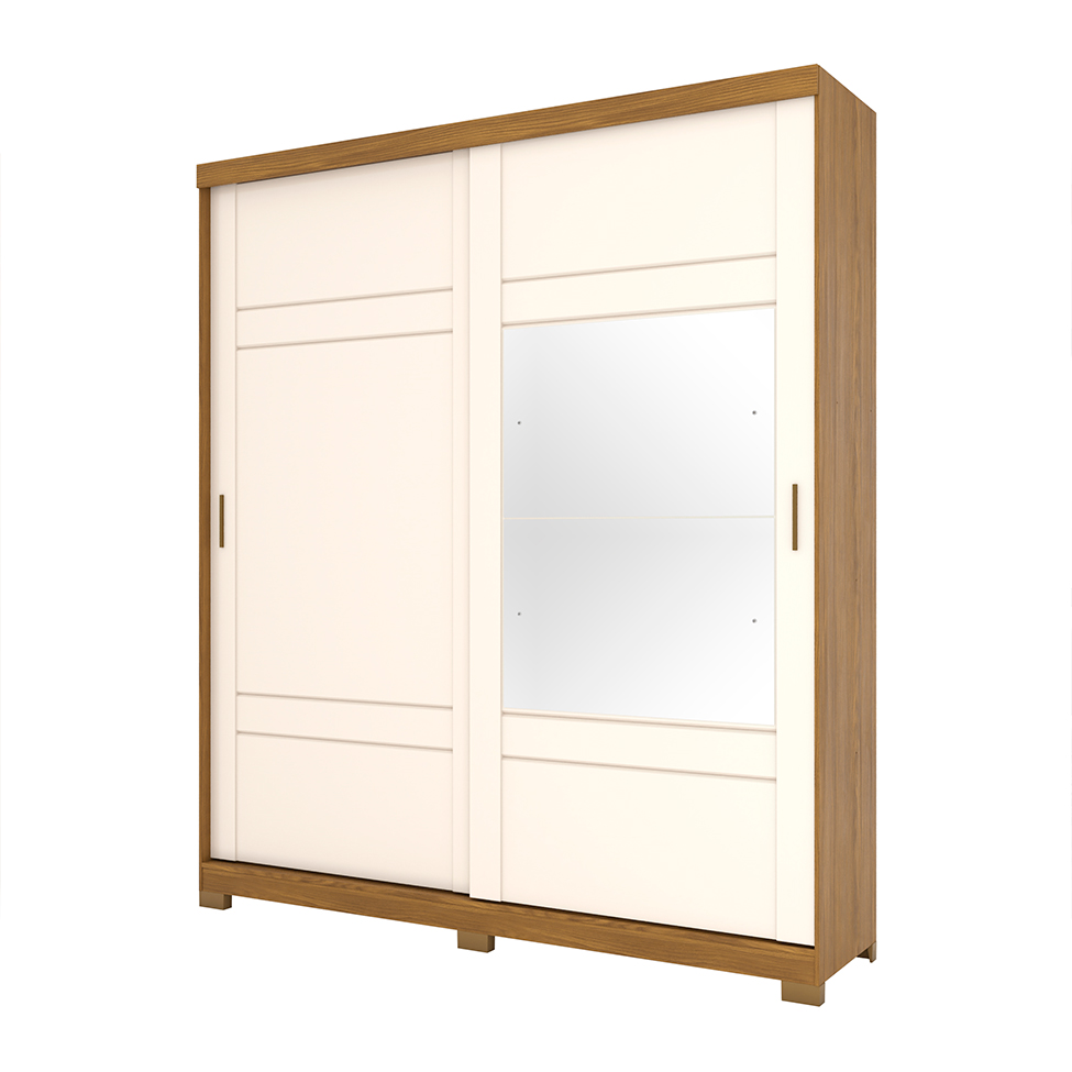 Guarda-Roupa Casal com Espelho Turin 2 Portas 3 Gavetas Nature e Off White