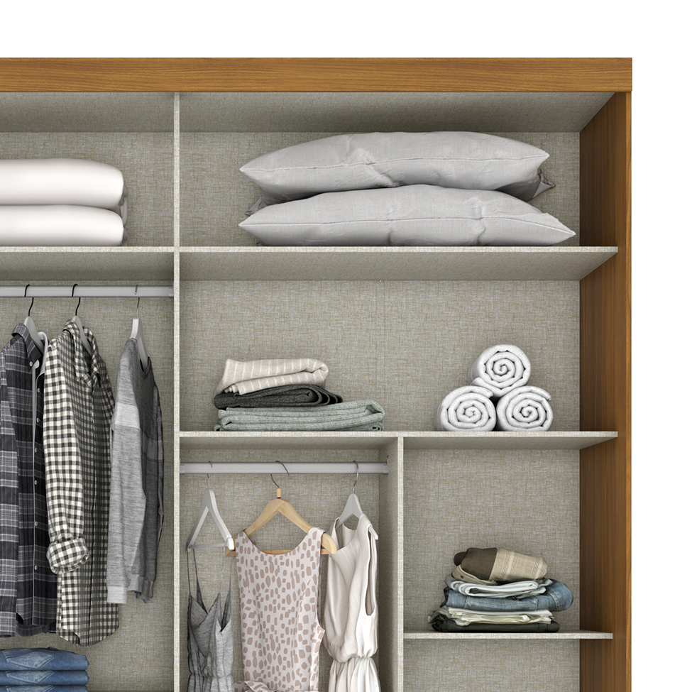Guarda-Roupa Casal com Espelho Turin 2 Portas 3 Gavetas Nature e Off White