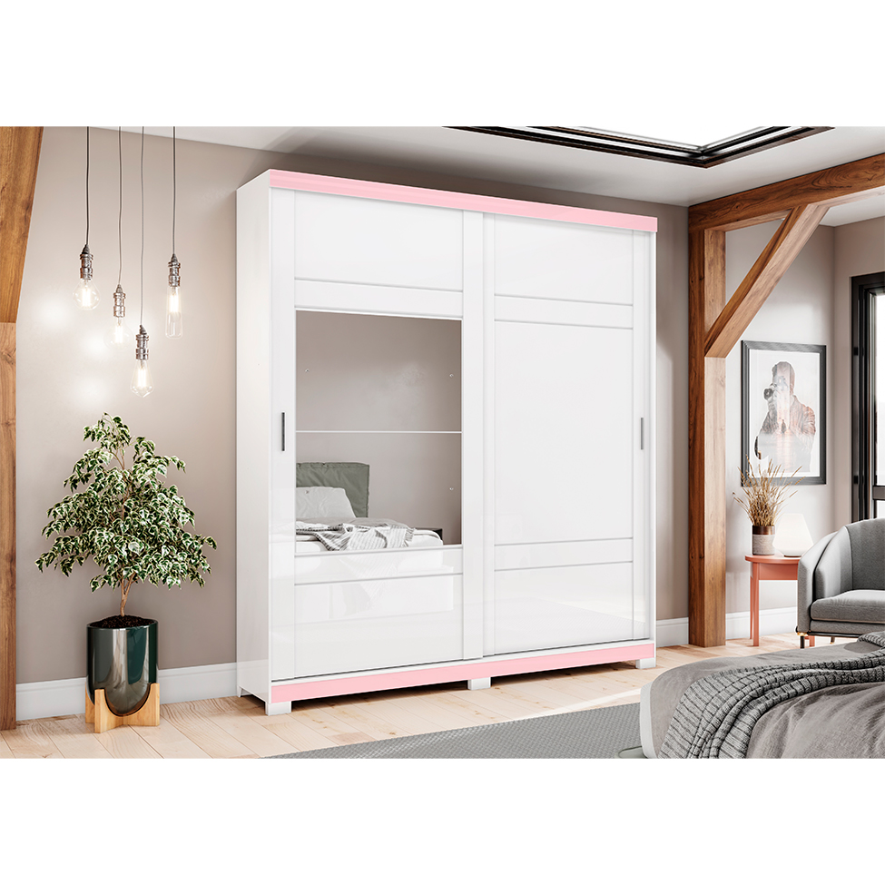 Guarda-Roupa Casal com Espelho Turin Flex 2 Portas 3 Gavetas Branco