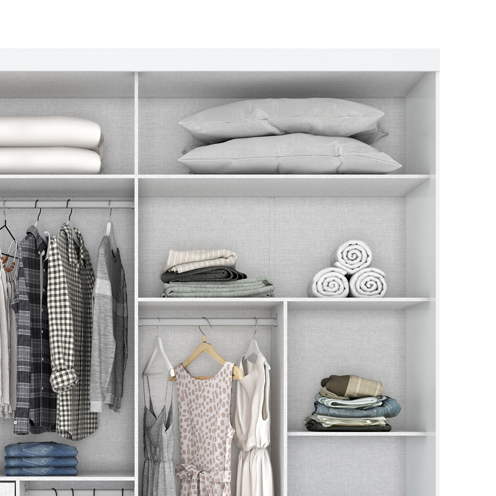 Guarda-Roupa Casal com Espelho Turin Flex 2 Portas 3 Gavetas Branco