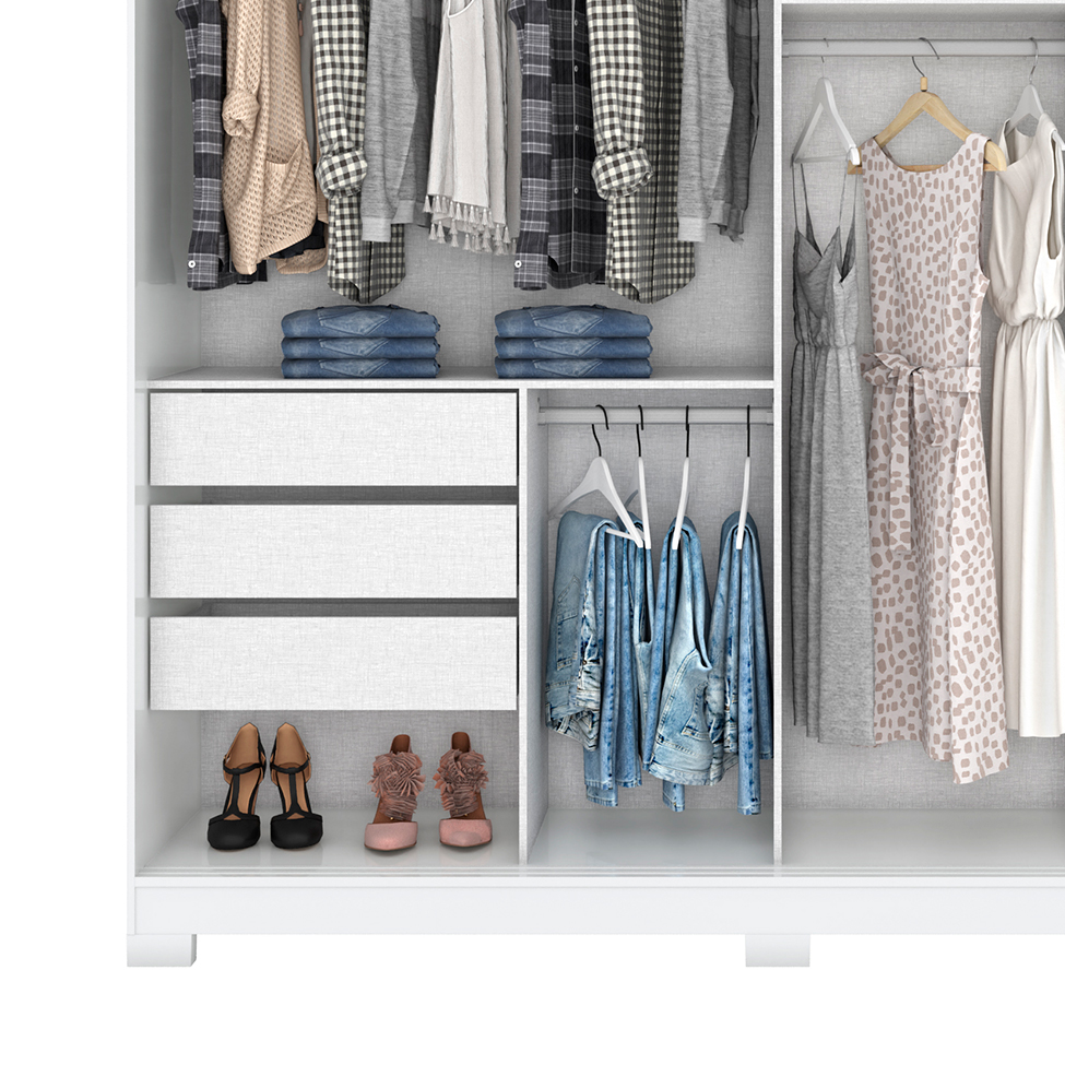 Guarda-Roupa Casal com Espelho Turin Flex 2 Portas 3 Gavetas Branco