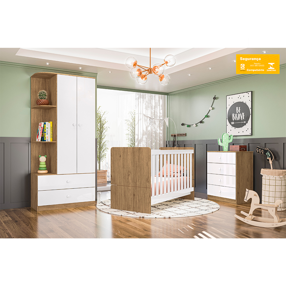 Guarda-Roupa Infantil Amarelinha 2 Portas 2 Gavetas Rústico e Branco