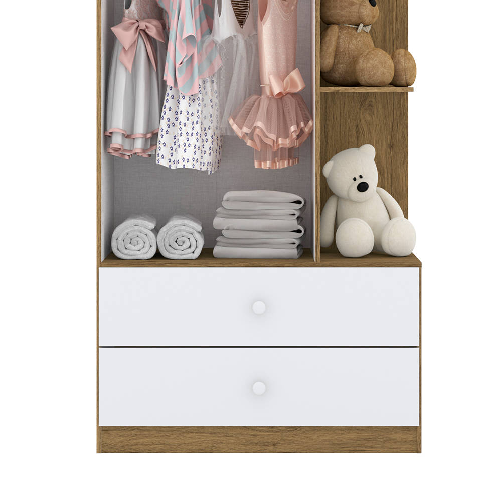 Guarda-Roupa Infantil Amarelinha 2 Portas 2 Gavetas Rústico e Branco