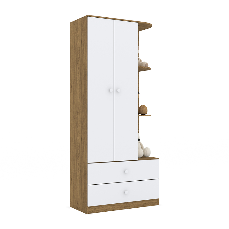 Guarda-Roupa Infantil Amarelinha 2 Portas 2 Gavetas Rústico e Branco