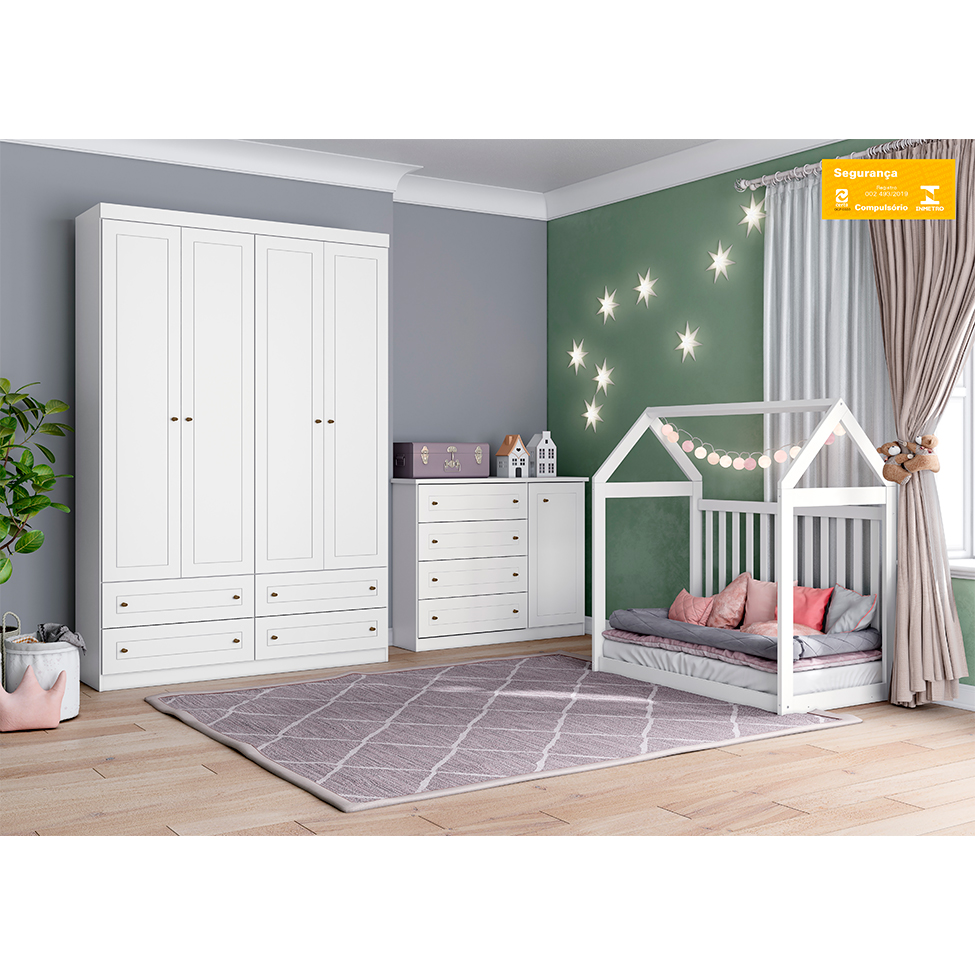 Guarda-Roupa Infantil Mississipi 4 Portas 4 Gavetas Branco