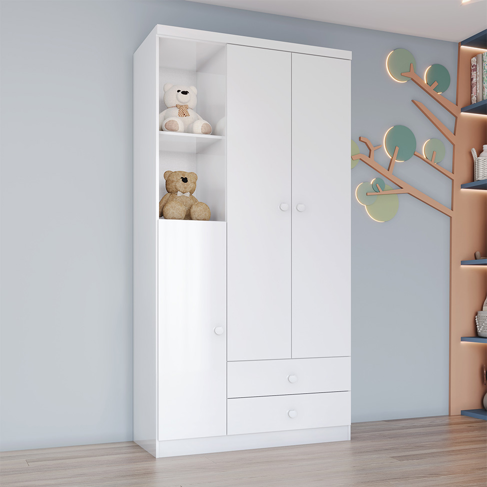 Guarda-Roupa Infantil Pique-Esconde 3 Portas 2 Gavetas Branco