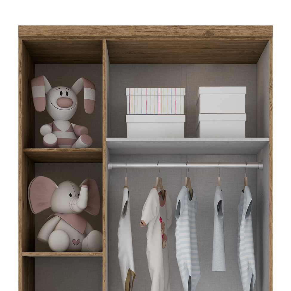 Guarda-Roupa Infantil Pique-Esconde 3 Portas 2 Gavetas Rústico e Branco
