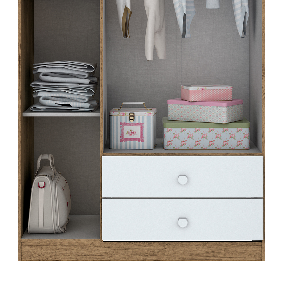 Guarda-Roupa Infantil Pique-Esconde 3 Portas 2 Gavetas Rústico e Branco