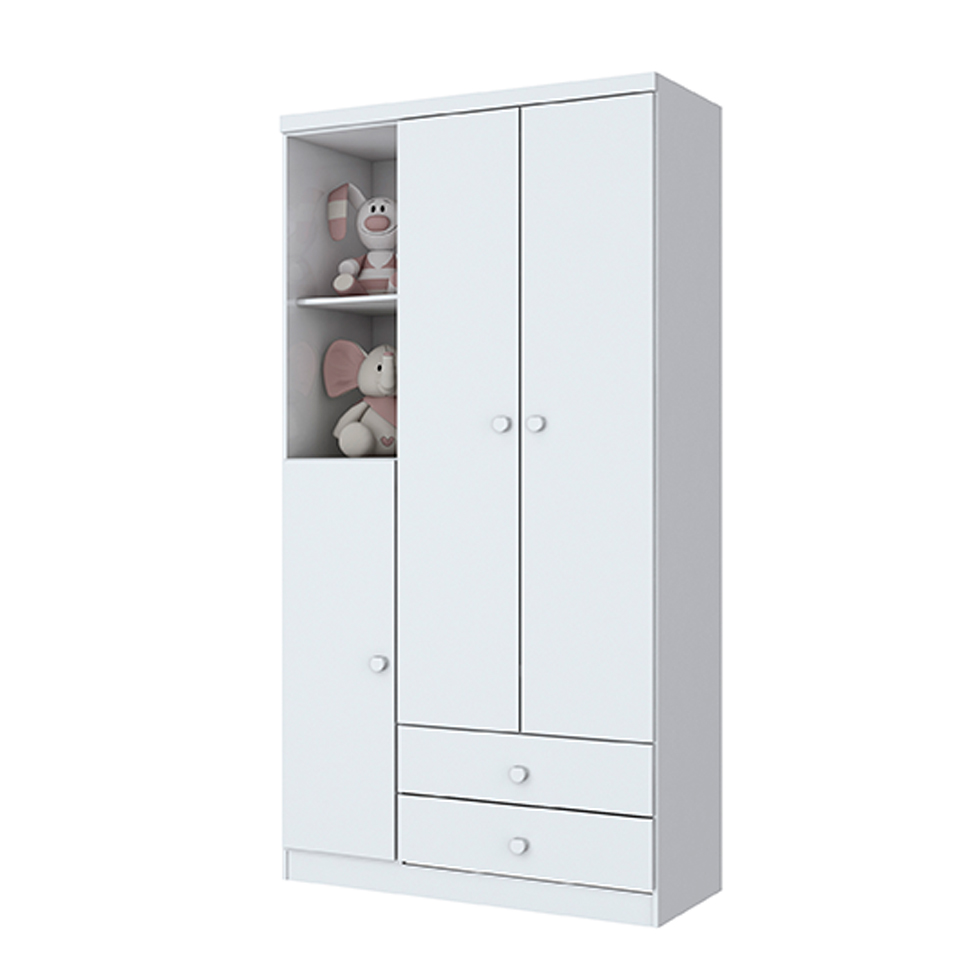 Guarda-Roupa Infantil Pique-Esconde Flex 3 Portas 2 Gavetas Branco e Rosa Chá