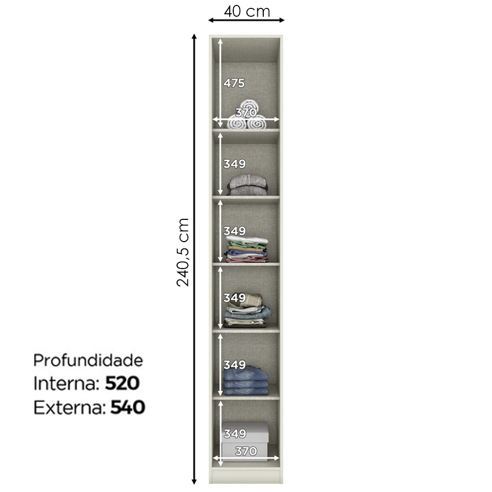Guarda Roupa Modulado 1 Porta 241x40 cm Seletto Areia Jequitiba Henn