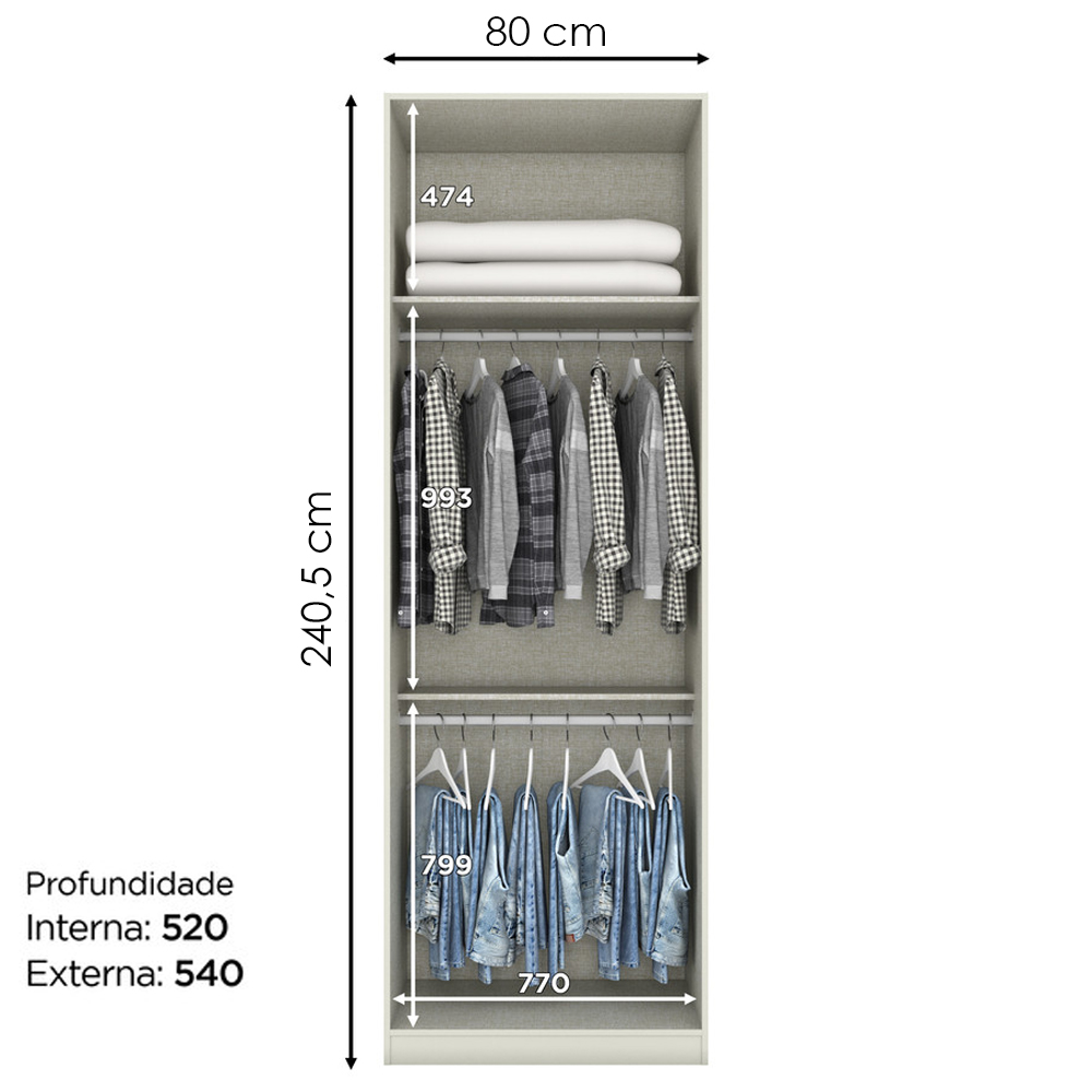 Guarda Roupa Modulado 2 Portas 241x80 cm Seletto Areia Henn