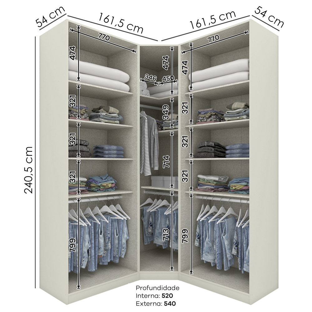 Guarda Roupa Modulado 3 Pecas Seletto Areia Henn