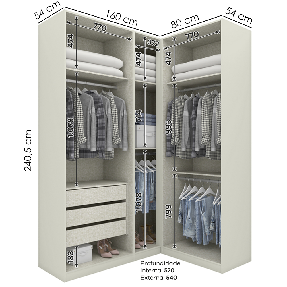 Guarda Roupa Modulado 3 Pecas Seletto Areia Jequitiba Henn