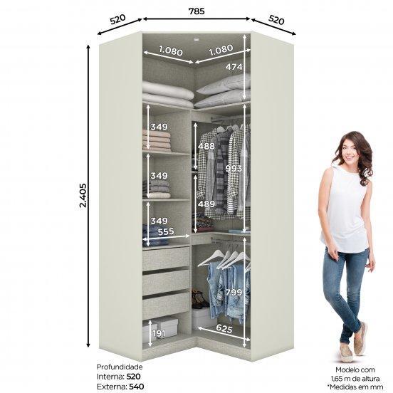 Guarda Roupa Modulado Canto Closet Seletto 2 Portas Areia/Jequitibá - Móveis Henn