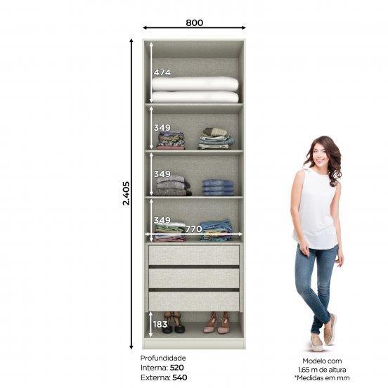 Guarda Roupa Modulado Seletto 2 Portas e 3 Gavetas Areia com Espelho - Móveis Henn