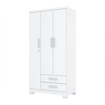Guarda-Roupa Solteiro Miami Flex 3 Portas 2 Gavetas Branco e Rosa Chá