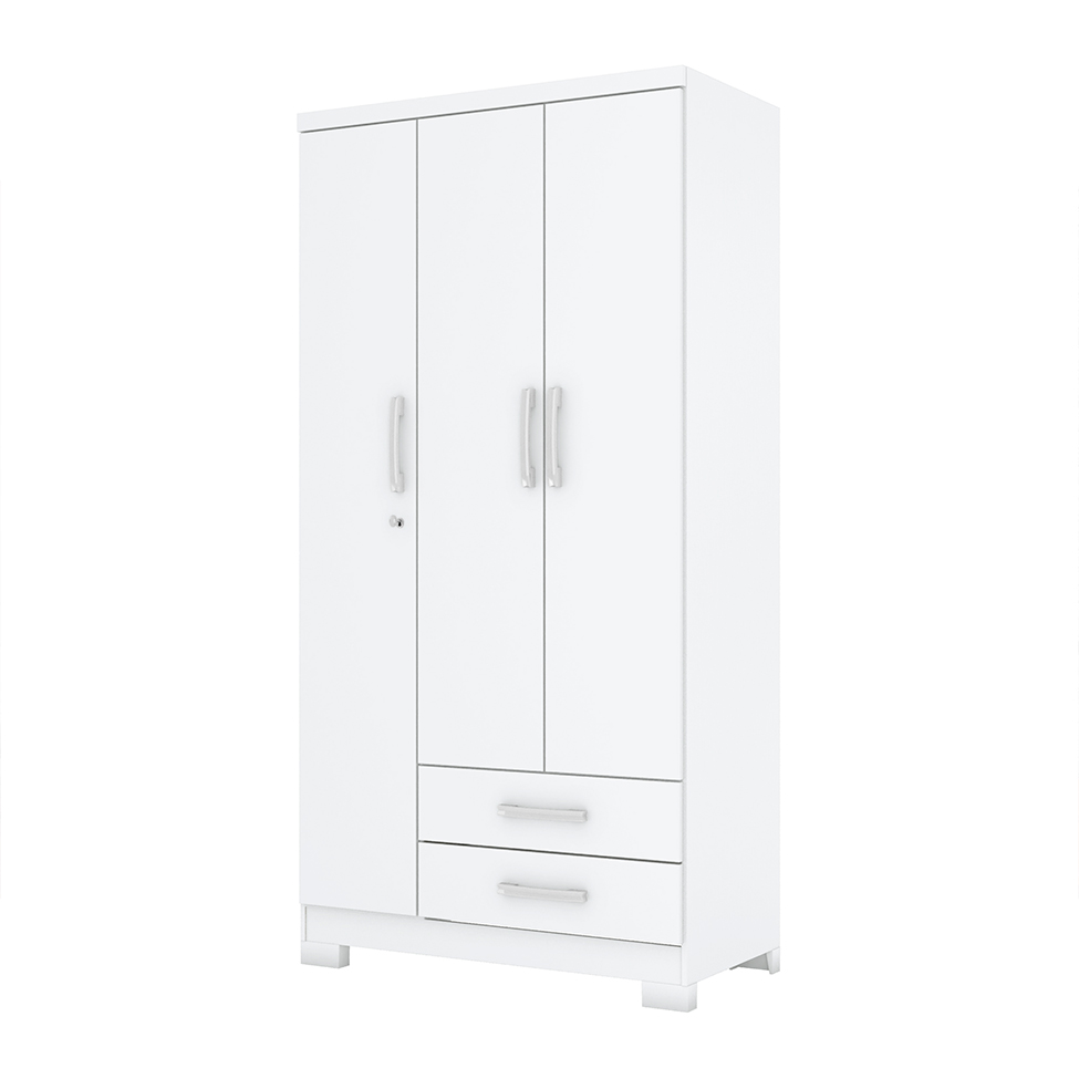 Guarda-Roupa Solteiro Miami Flex 3 Portas 2 Gavetas Branco e Rosa Chá