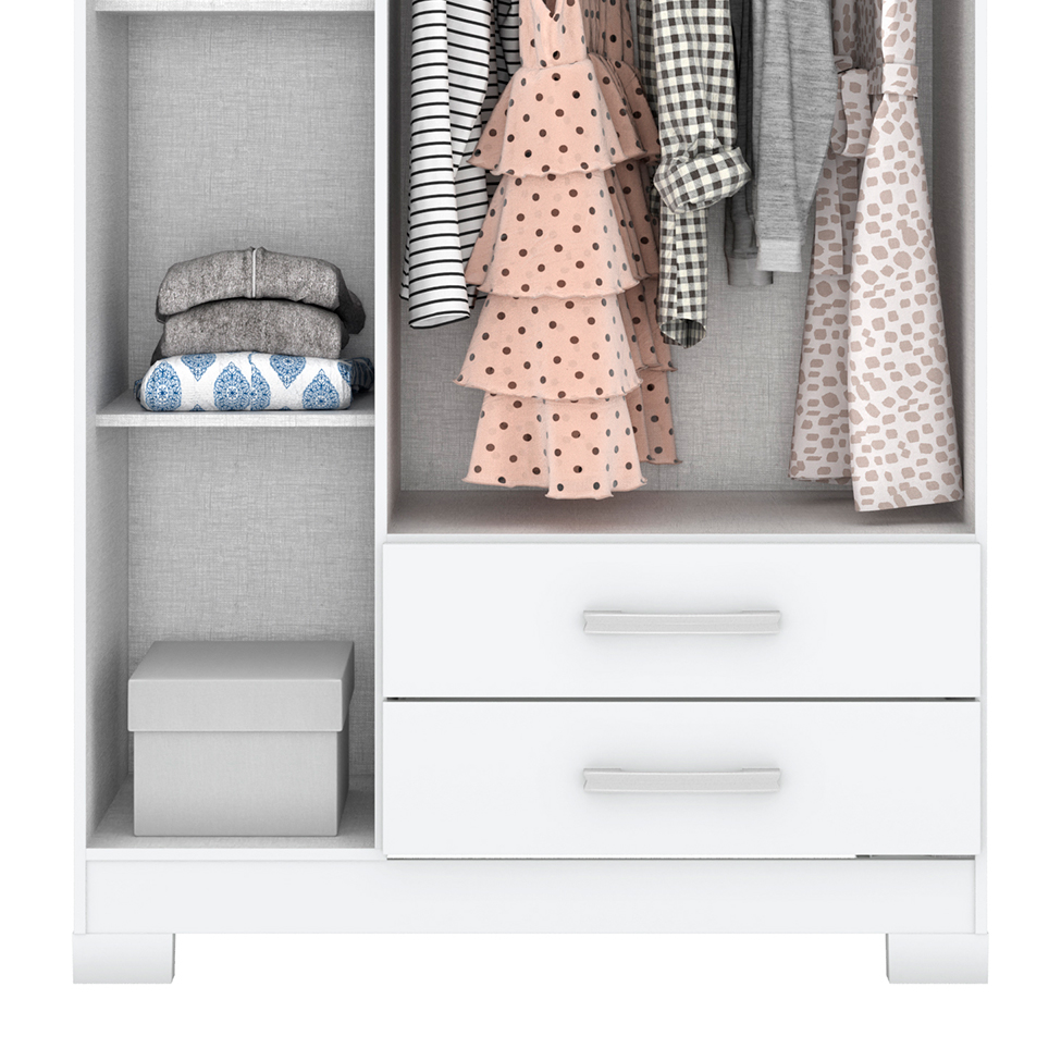 Guarda-Roupa Solteiro Miami Flex 3 Portas 2 Gavetas Branco e Rosa Chá