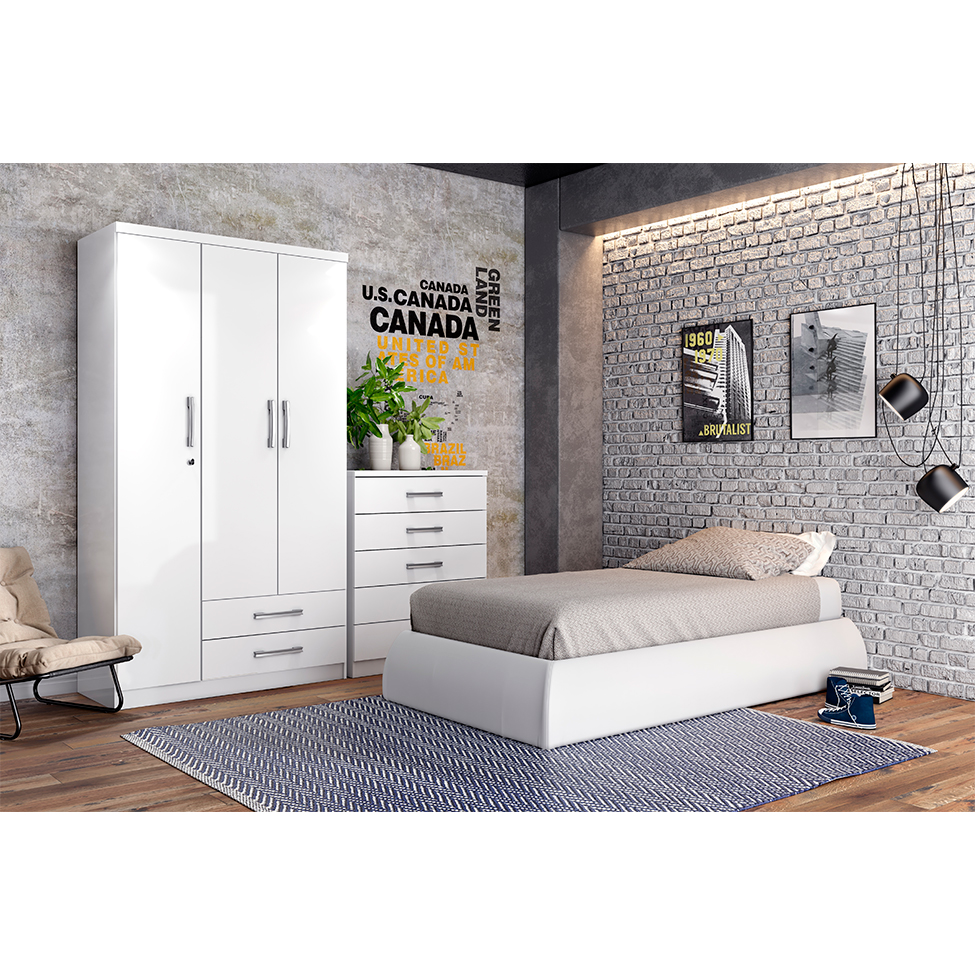 Guarda-Roupa Solteiro Miami Flex 3 Portas 2 Gavetas Branco e Rosa Chá