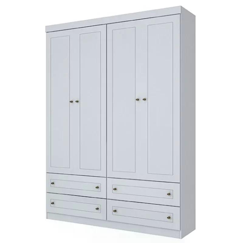 Jogo de Quarto com Roupeiro 4 Portas e Cômoda Americano - Branco - Móveis Henn