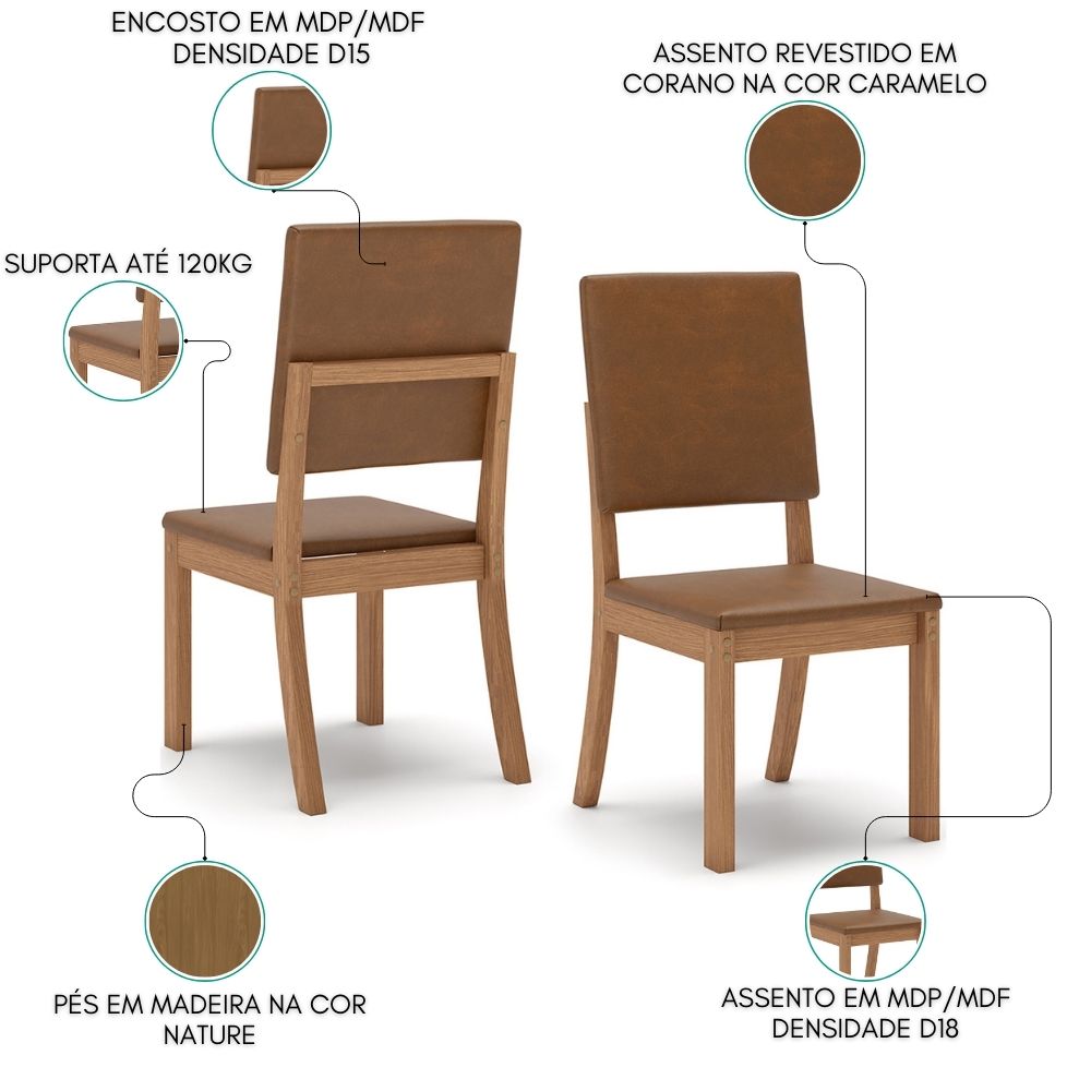 Kit 2 Cadeiras Milla Plus Corano Caramelo Henn