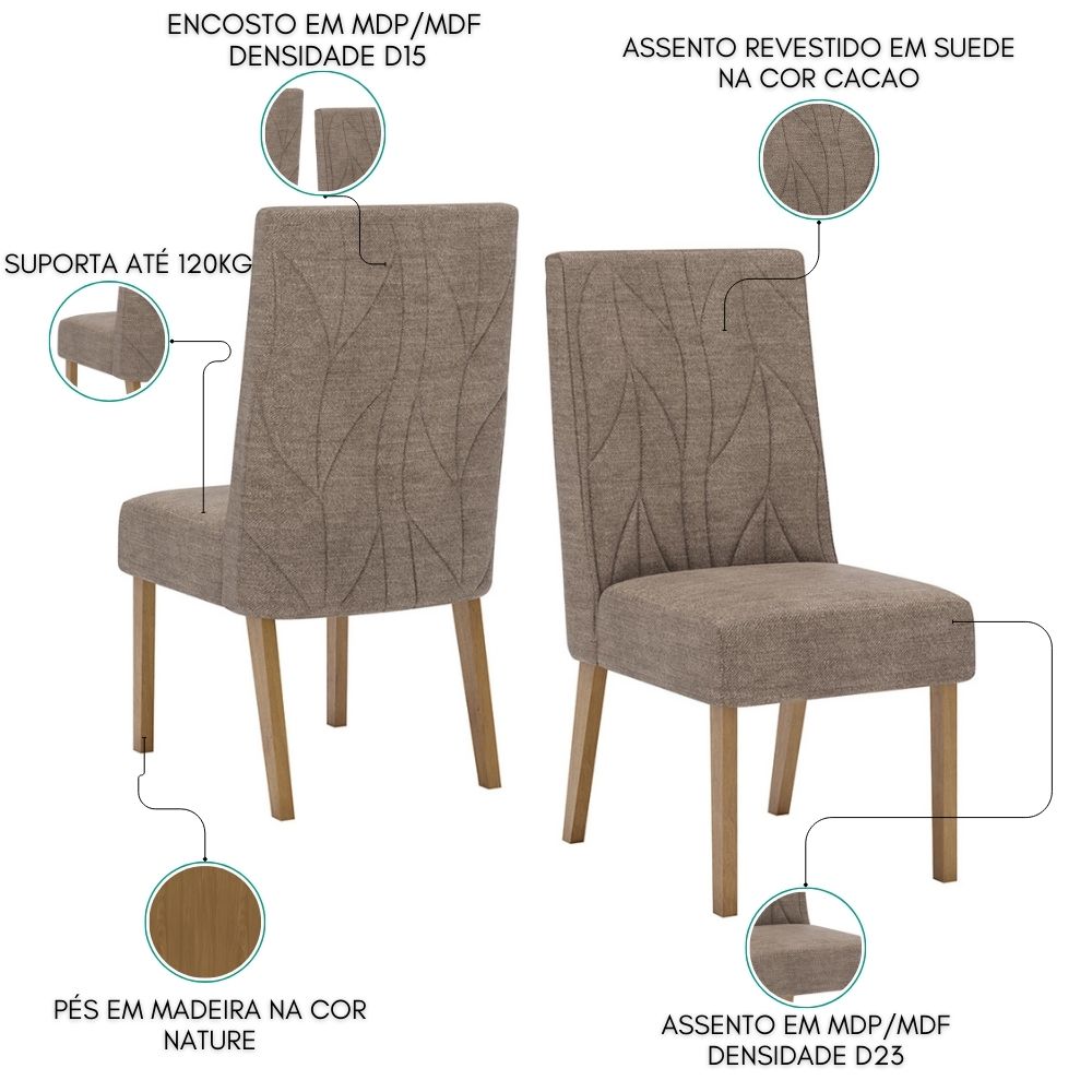 Kit 2 Cadeiras Sala De Jantar Eloa Suede Cacao Henn