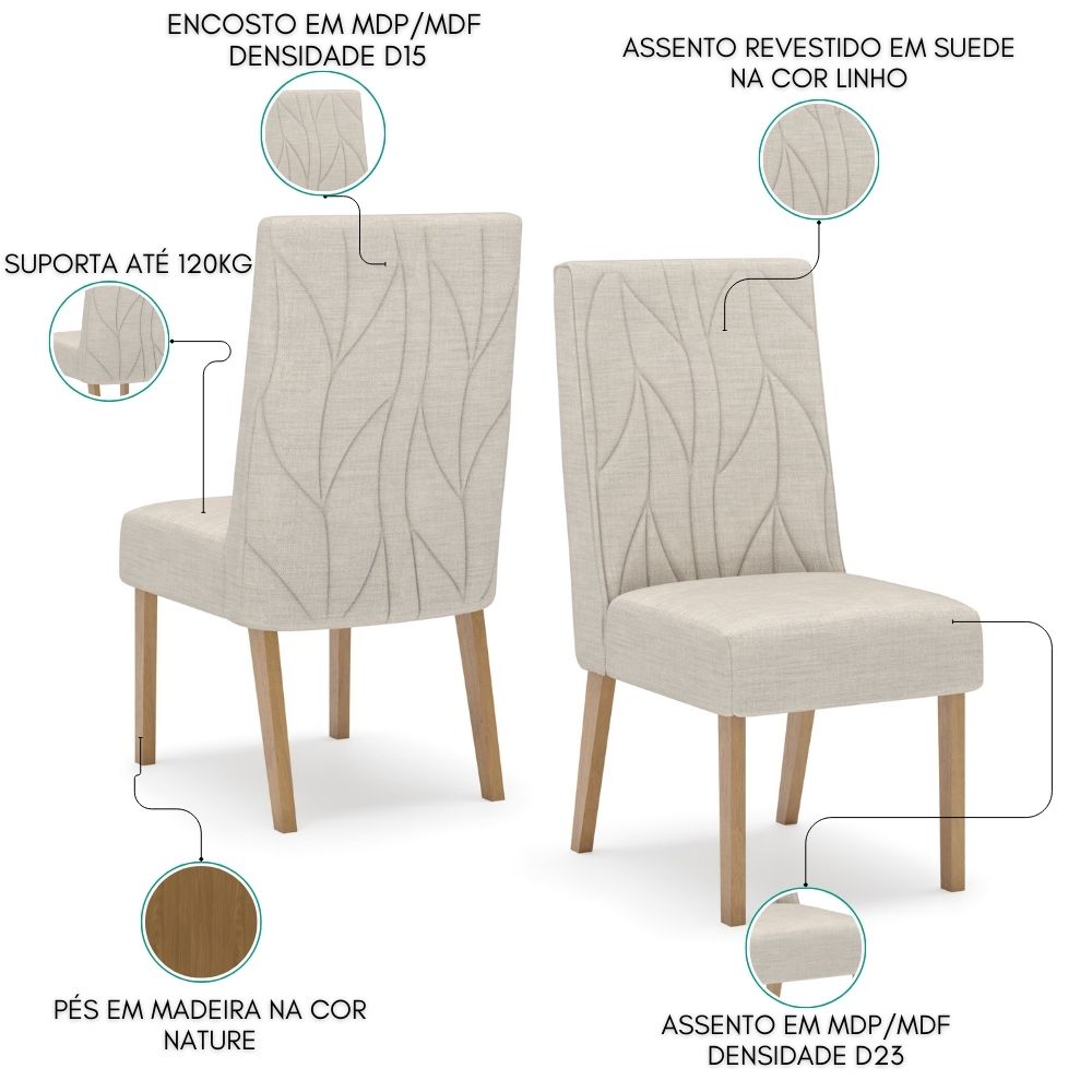 Kit 2 Cadeiras Sala De Jantar Eloa Suede Linho Henn