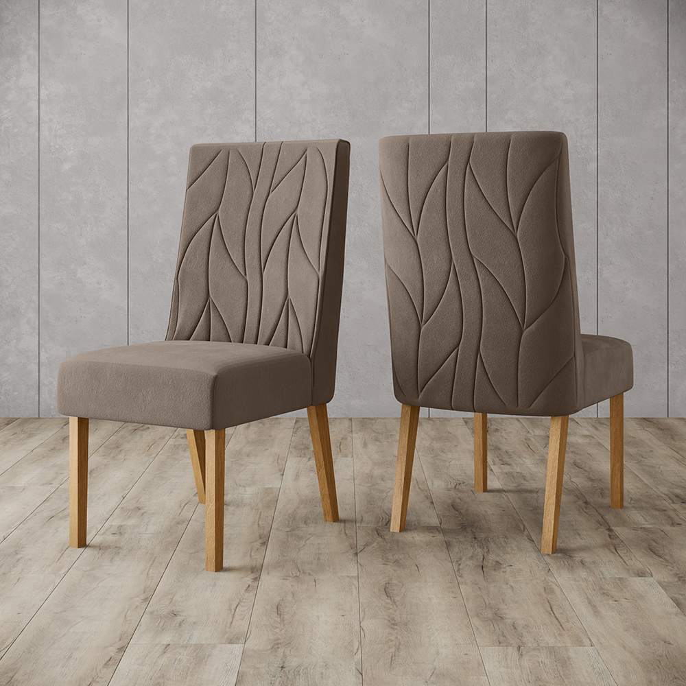 Kit 2 Cadeiras Sala De Jantar Eloa Suede Marrom Amendoa Henn
