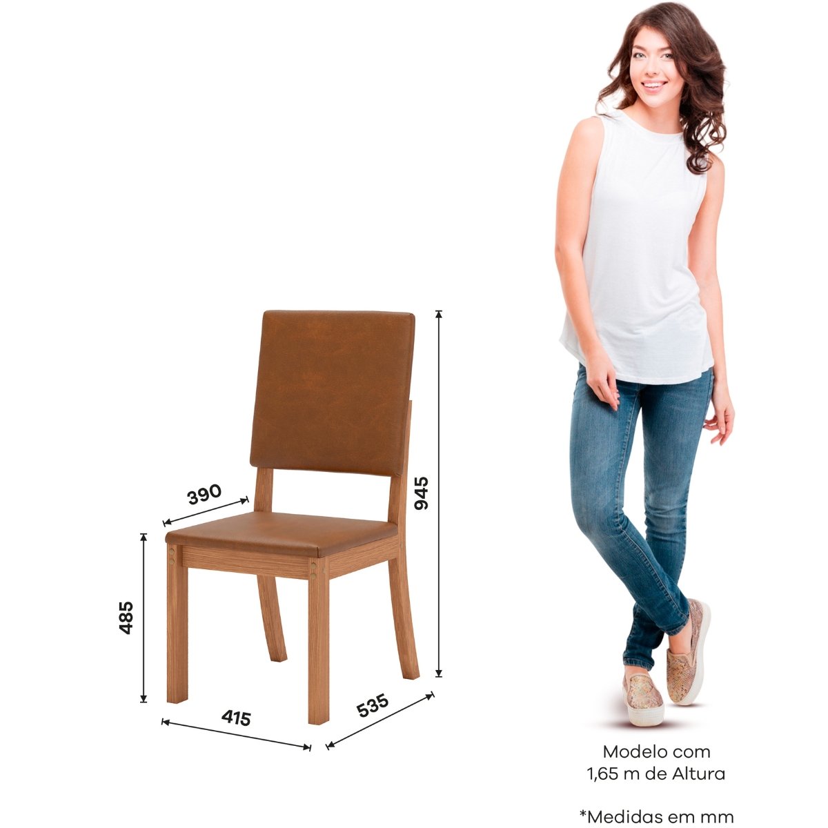 Kit 2 Cadeiras de Jantar Estofadas Milla Plus Nature / Corano Caramelo