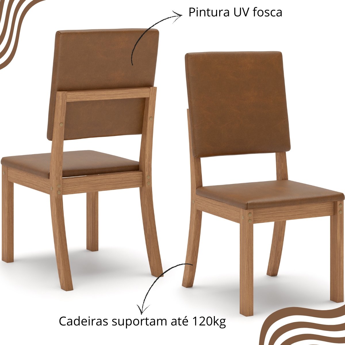 Kit 2 Cadeiras de Jantar Estofadas Milla Plus Nature / Corano Caramelo